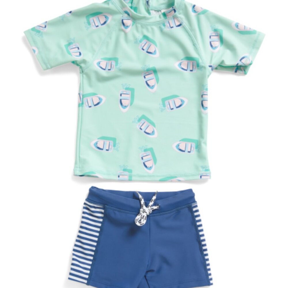 NWT SNAPPER ROCK Infant Boys 2pc Swim Shirt and Shorts Rashguard Set